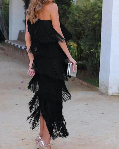 LAURA | VESTIDO LARGO CON FLECOS