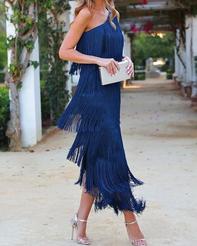 LAURA | VESTIDO LARGO CON FLECOS