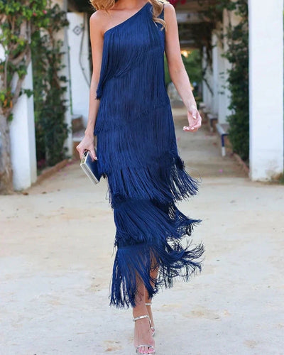 LAURA | VESTIDO LARGO CON FLECOS