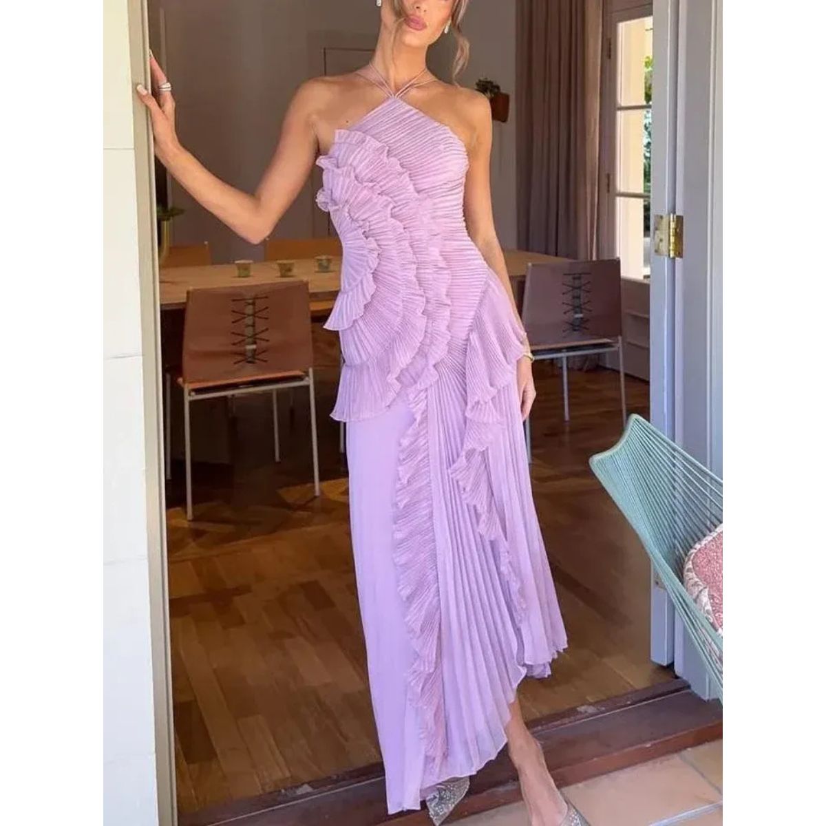 OLAYA | VESTIDO LARGO CON VOLANTES