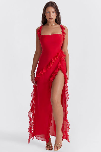 DALILA | VESTIDO LARGO CON VOLANTES