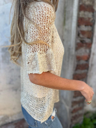 Top de crochet de manga corta